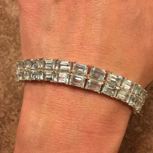 Sterling Silver & Princess Cut Blue Topaz Bracelet